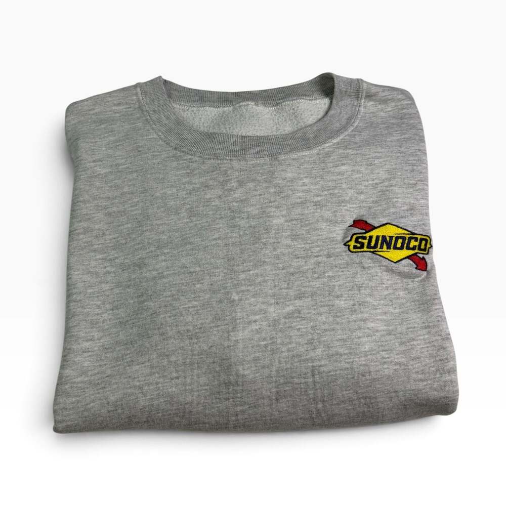 Vintage Sunoco Embroidered Racing Logo Crewneck Sweatshirt Gray Oversized